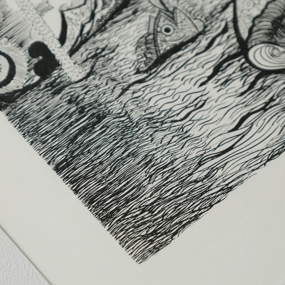 池上隆 直筆サイン 細密 鉛筆画 潮騒 額装 2号 共シール