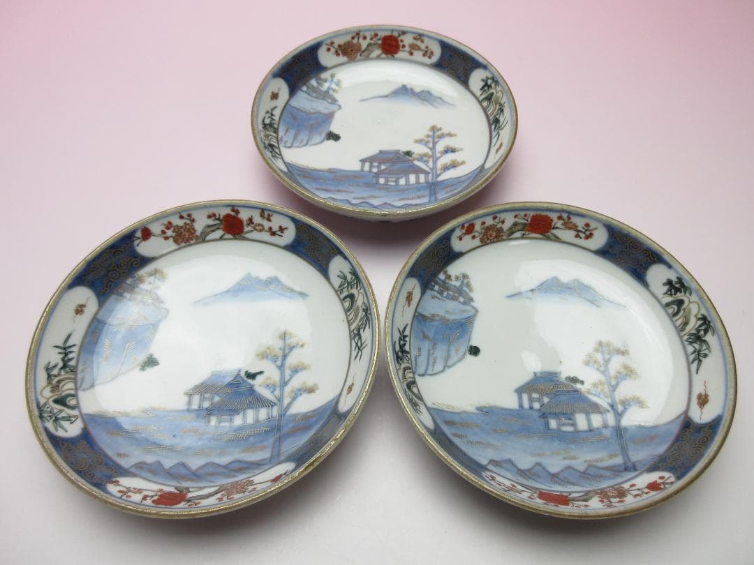 時代 角福 金彩 風景紋 小皿 18客 TN 101 70816