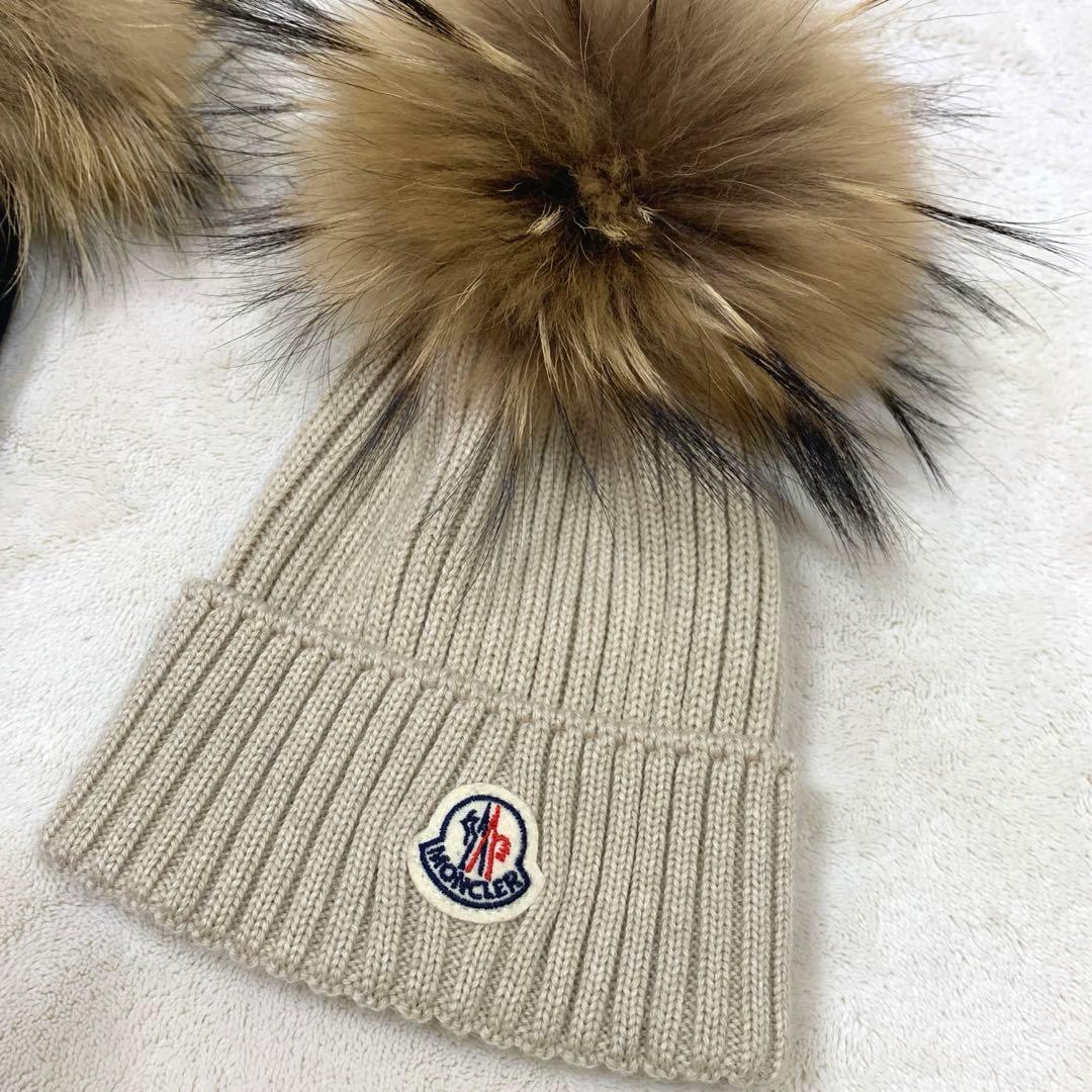 MONCLER ネイビー ファー付きニット帽　美品　2枚セット　確実正規品