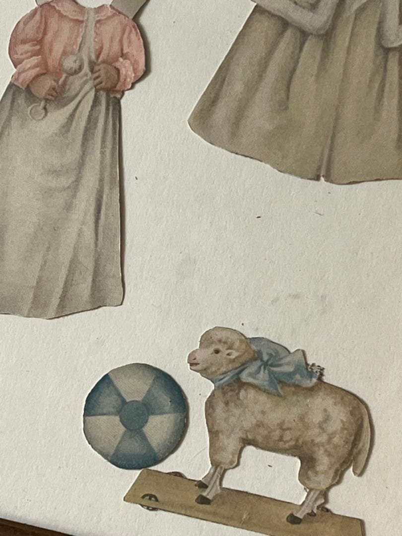 アンティークヴィクトリアンガラスフレーム壁掛け額装飾ペーパードール紙もの