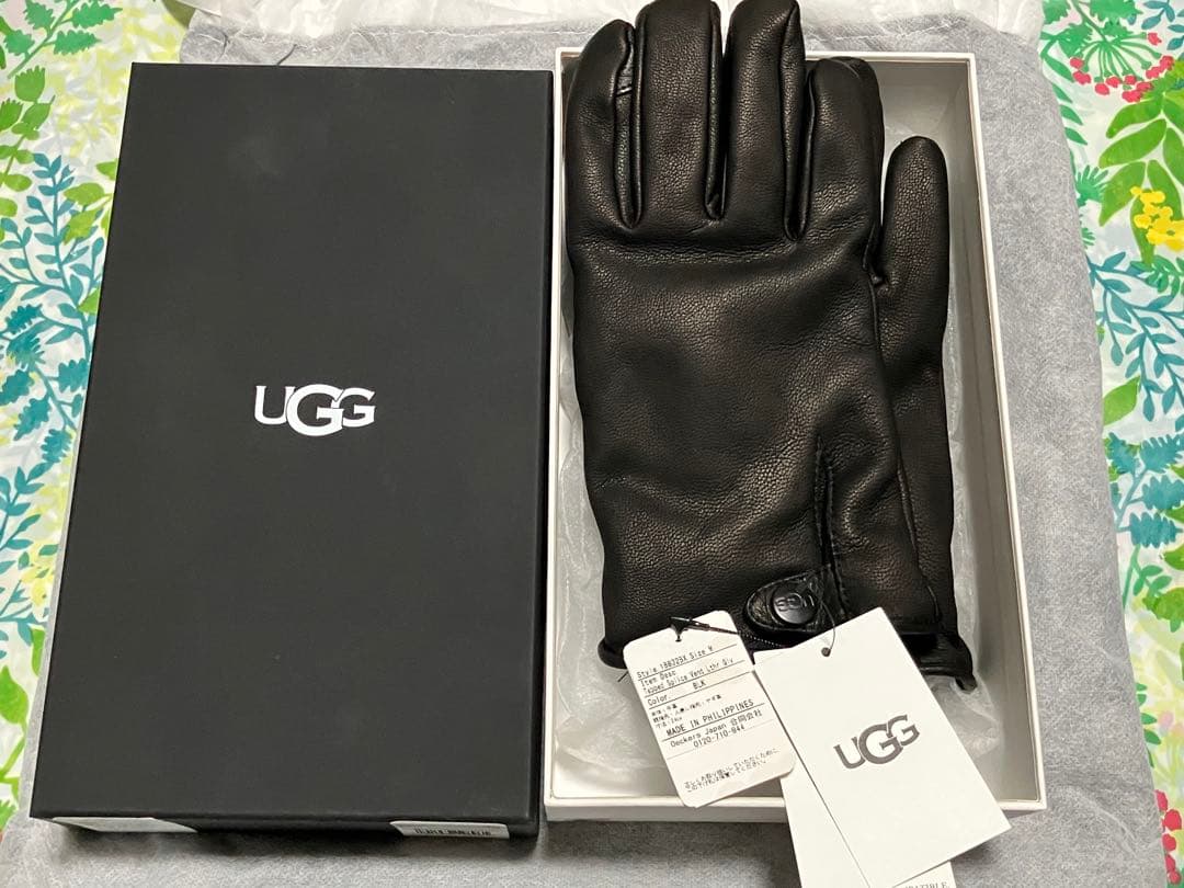未使用 UGG 18832BX Mサイズ ブラック レザー グローブ 手袋 牛革