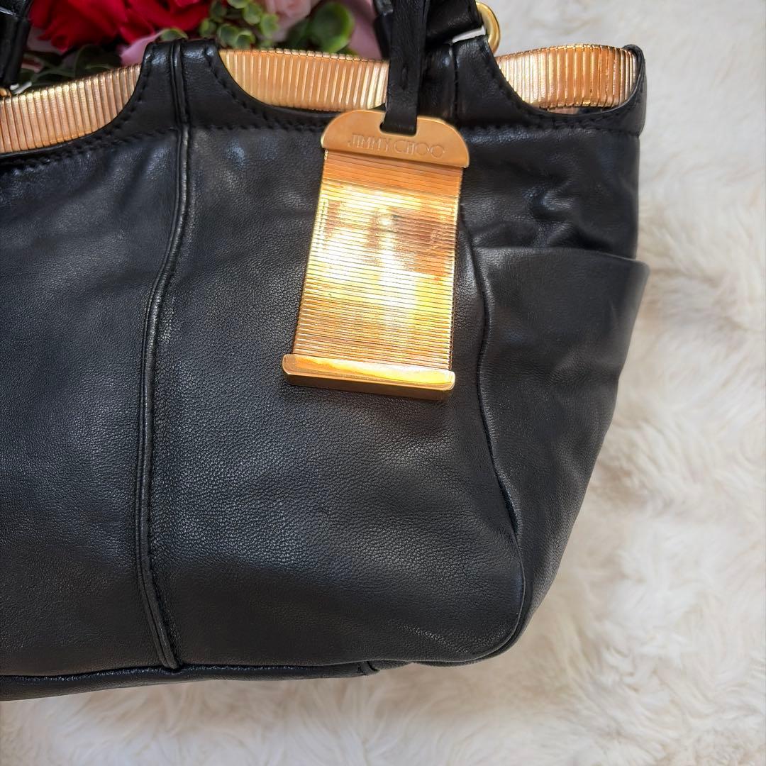 美品 JIMMY CHOO ジミーチュウ ラムスキン ゴールド金具 ハンドバッグ