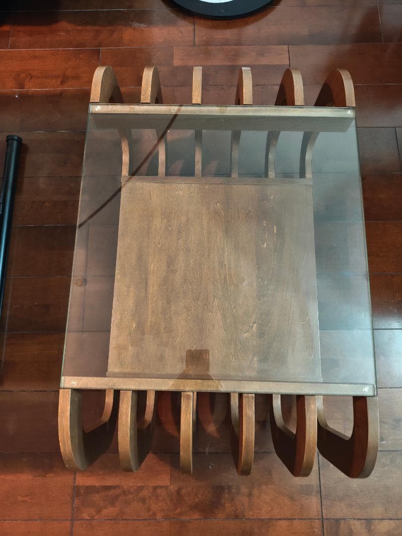 北欧レトロ 湾曲型 木製 コーヒーテーブル サイドテーブル キャスター付き