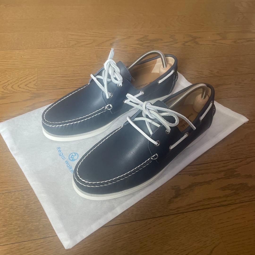【新品　未使用】　REAGAL 牛革製　デッキシューズ　ネイビー