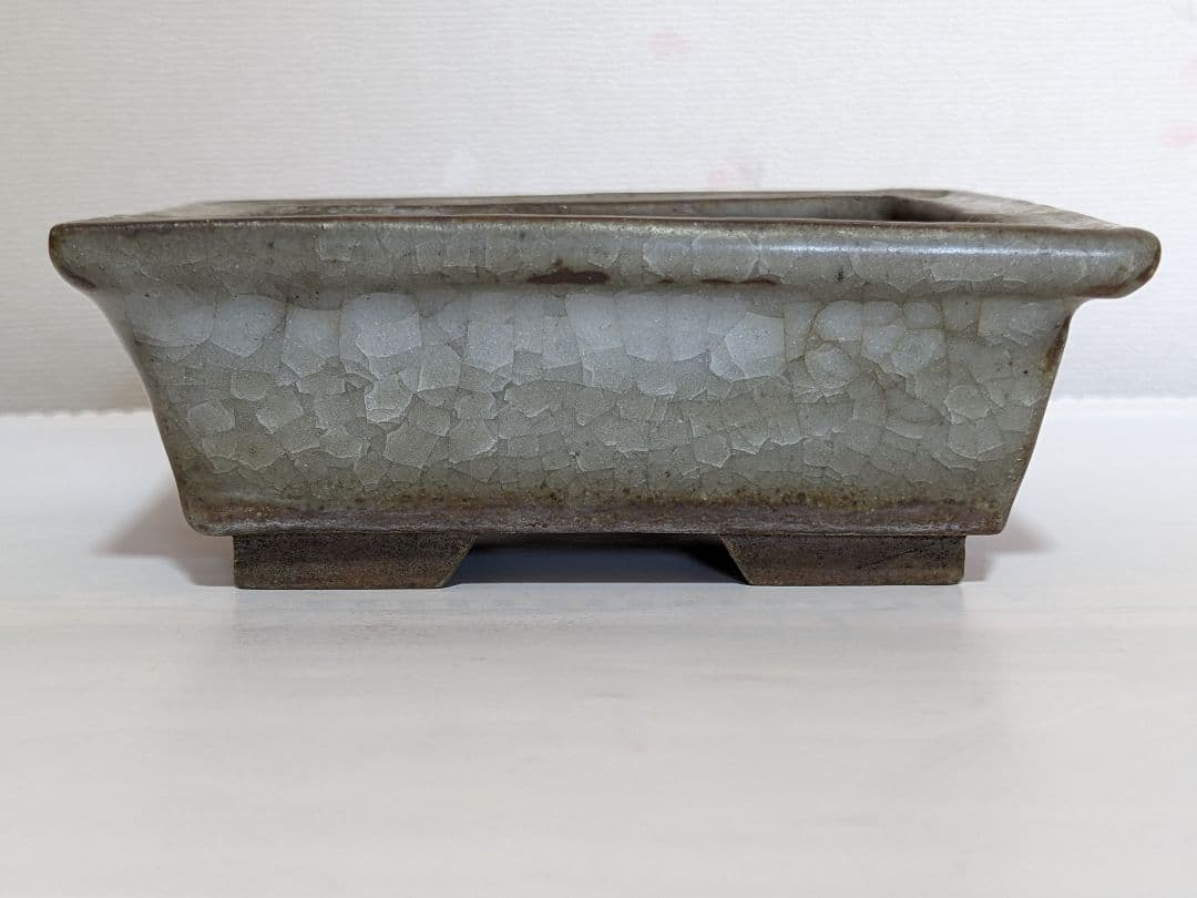 ♦小品盆栽鉢 辰の釘彫り印 長方形四足ミニ盆栽鉢？中国 国内 古美術骨董品