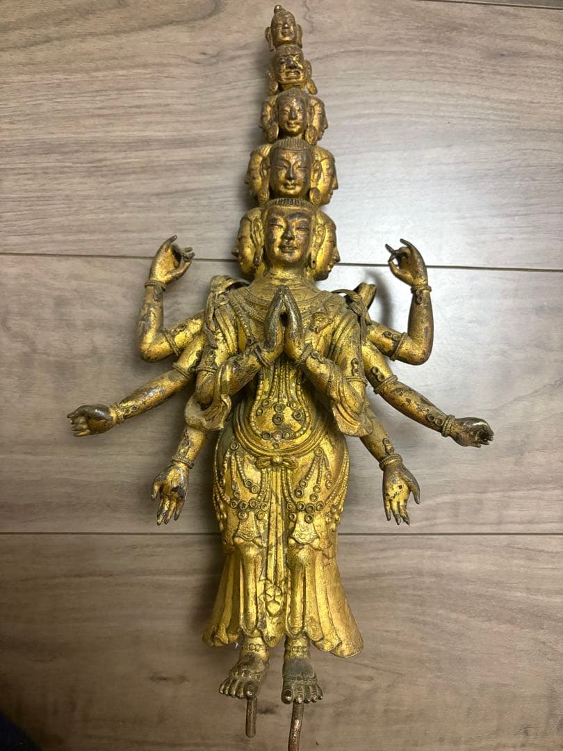 八臂十一面塗金観音立像　古銅製 清時代 古董 重約1100克