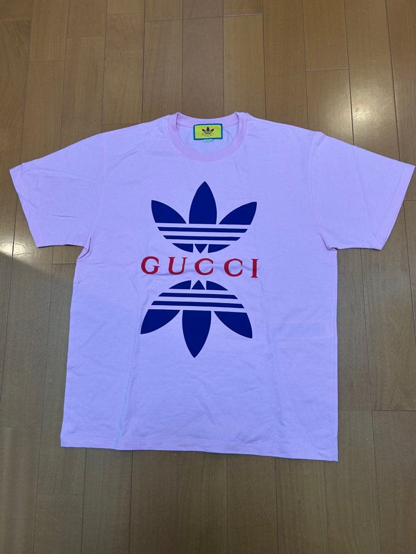 GUCCI × adidas コラボ Tシャツ ピンク XL トレフォイルロゴ