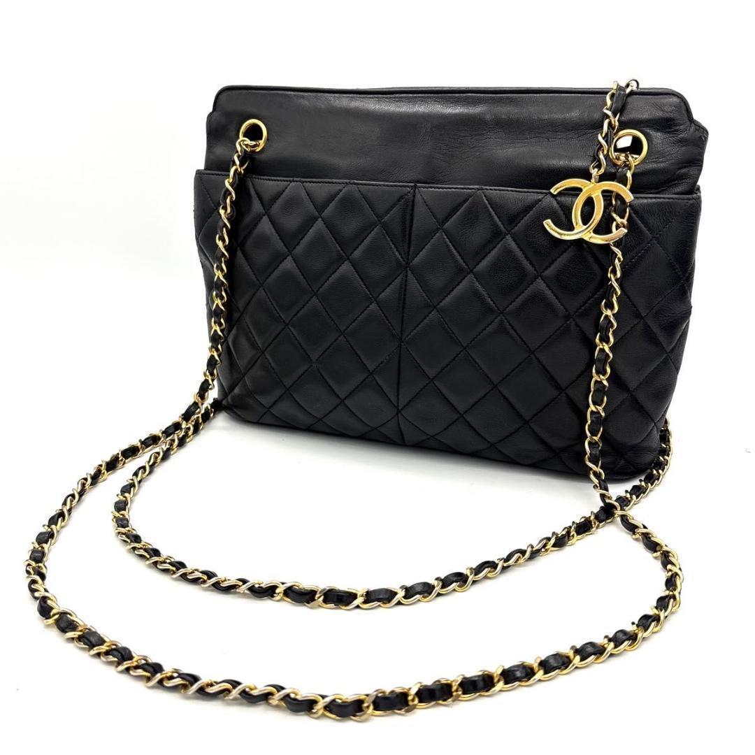 CHANEL シャネル マトラッセ チェーントート ラムスキン ココマーク 黒