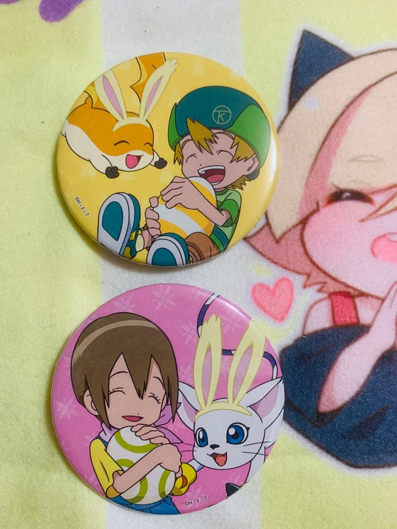 デジモン　高石タケル＆パタモン　八神ヒカリ＆テイルモン　缶バッジ