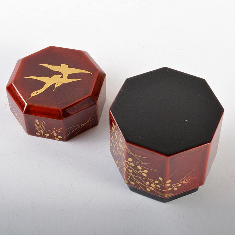 茶道具　塗師　千穂造　井伊大老好　萩に雁蒔絵　八角棗　共箱　V　5864