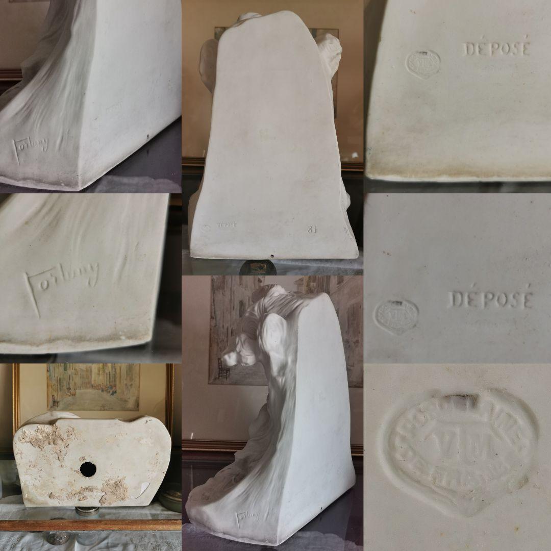 アンティークフランス 大型素焼きビスク彫像塑像 少年の祈り 作家物サイン刻印