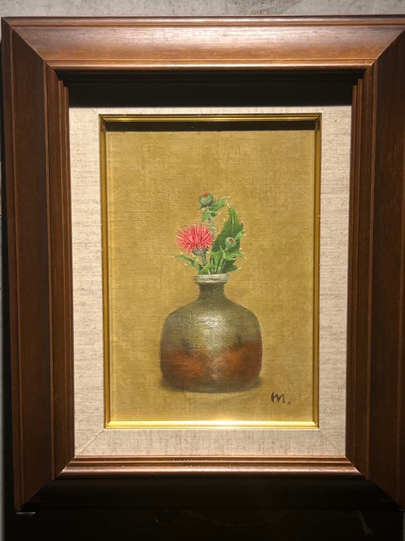 他の人発送×肉筆油彩画　【薊】　直筆サインあり