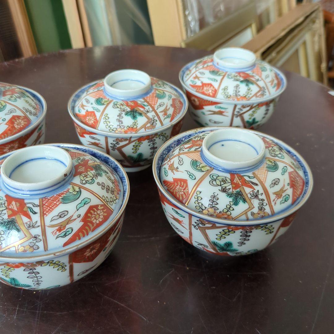 骨董 伊万里 古伊万里 蓋茶碗 色絵 金彩 煮物碗 アンティーク 5つ〜