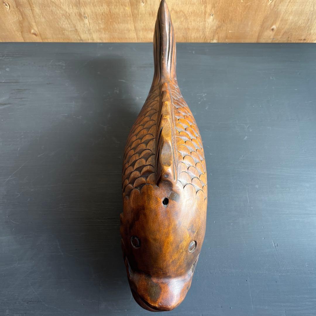 木彫 鯉 置物 骨董 自在鉤 飾り