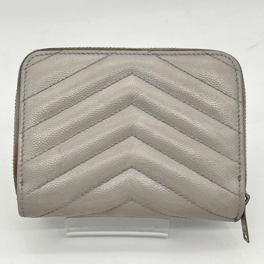 サンローラン 二つ折り財布 カサンドラ Vステッチ キャビアスキン 保存袋付き