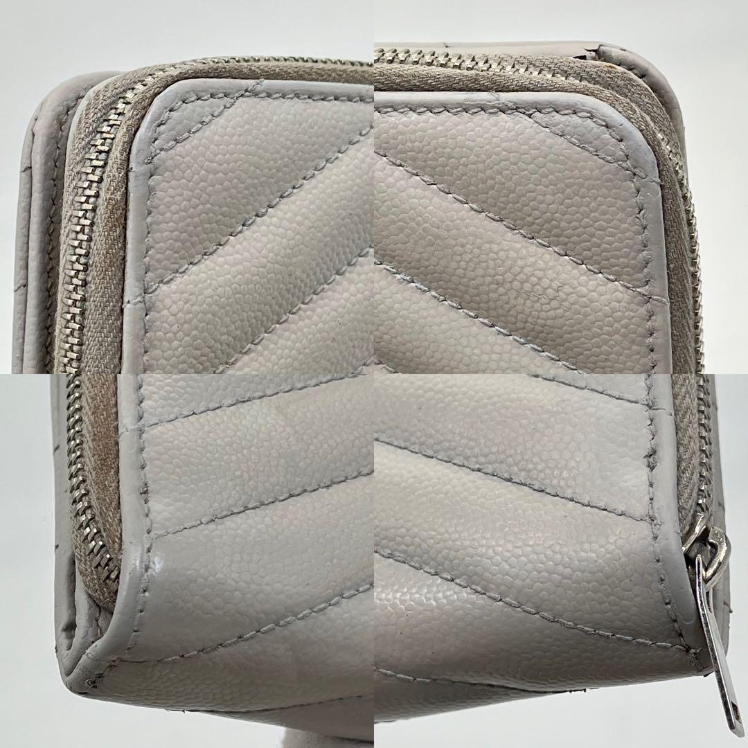 サンローラン 二つ折り財布 カサンドラ Vステッチ キャビアスキン 保存袋付き