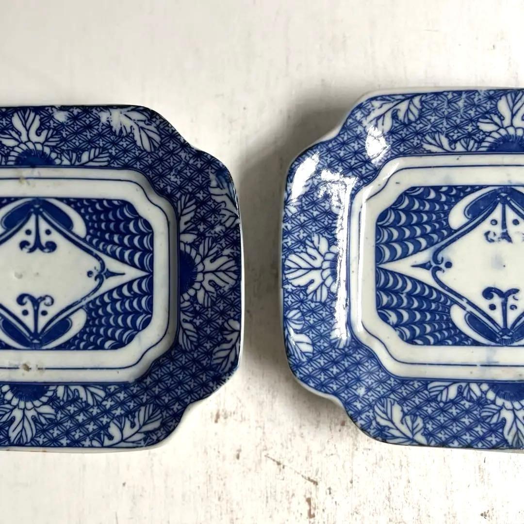 【k.様リクエスト】492 骨董 アンティーク 変形長四角皿 2点