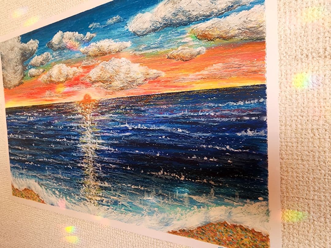 パステル画　風景画　海