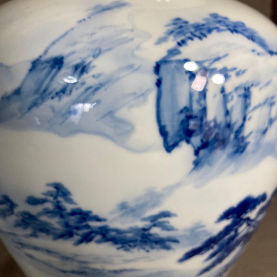 【深川製磁】有田焼の伝統　日本の名窯　宮内庁御用達　深川製磁　染付山水絵　花瓶