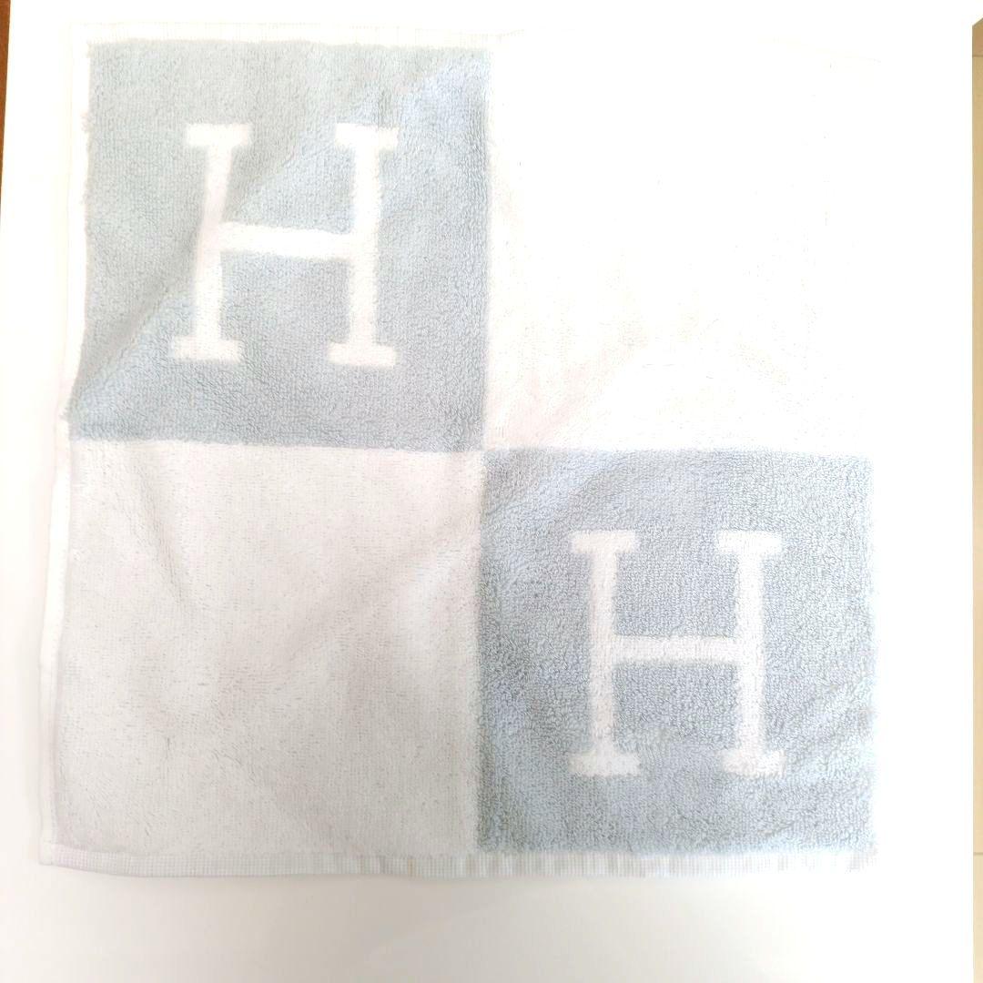 エルメスHERMES タオルハンカチ2枚セット 水色/白
