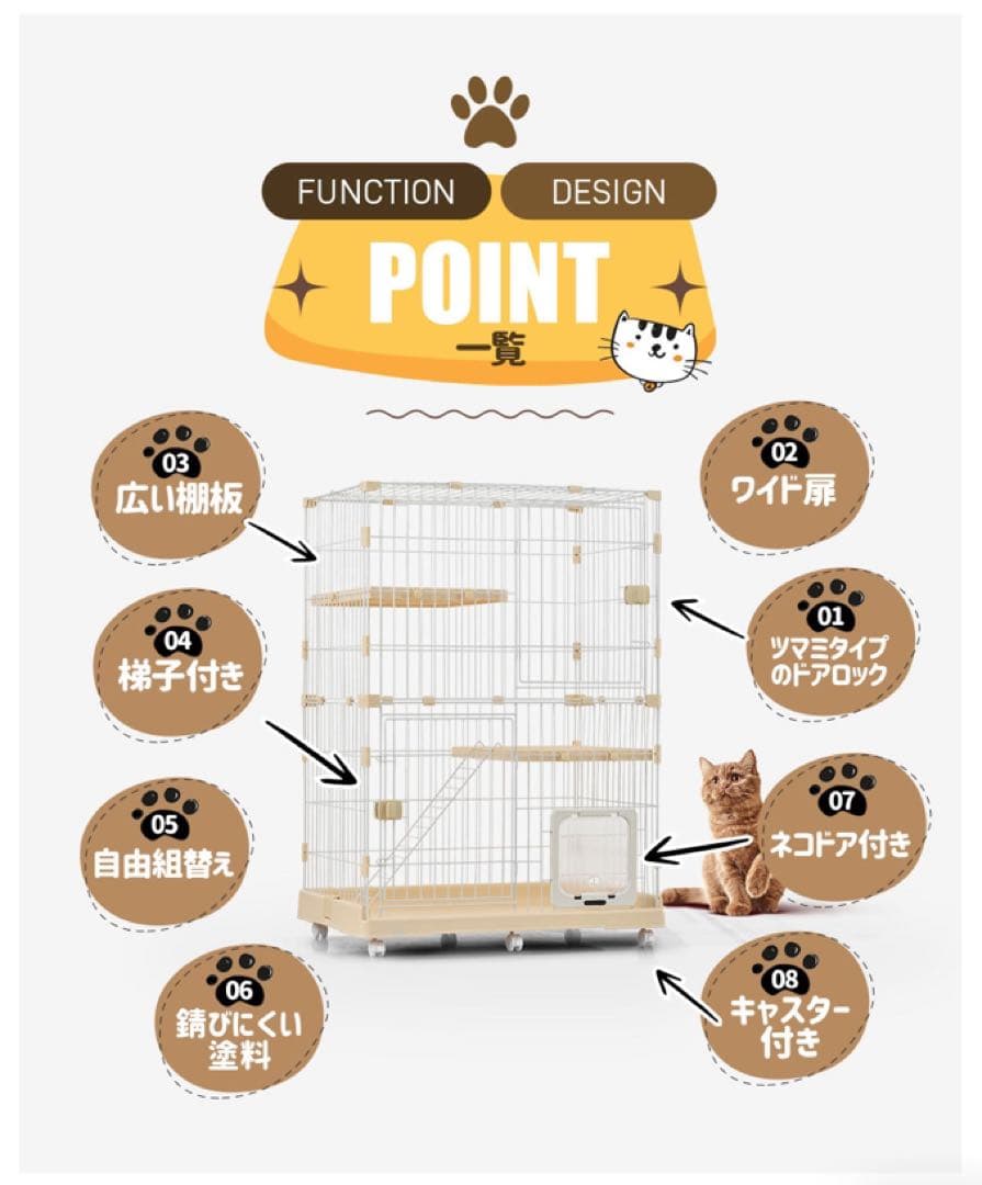 【猫専用ドア付き 】猫 ケージ キャットケージ 2段