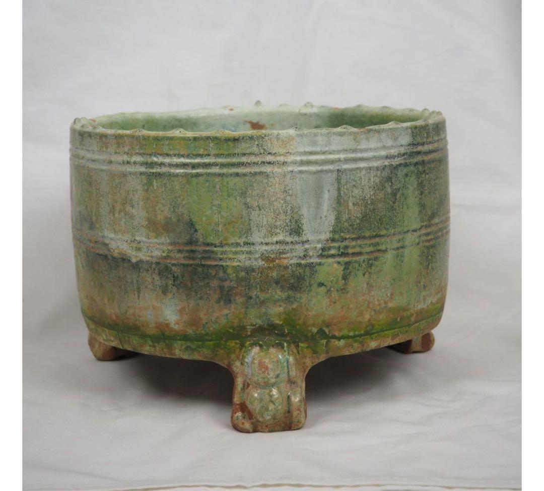 送料無料★博物館級★前漢～後漢時代 前1～後1世紀　銀化緑釉温酒樽明器本物保証