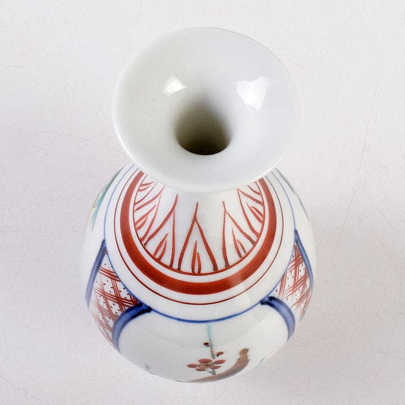 九谷焼　松本佐吉作　色絵松竹梅文　花瓶　共箱　Z　8576