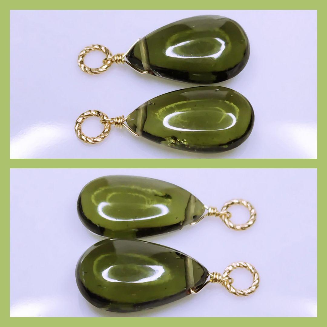 No.1225 大粒 大変希少 宝石質 モルダバイト 平ドロ ピアス イヤリング