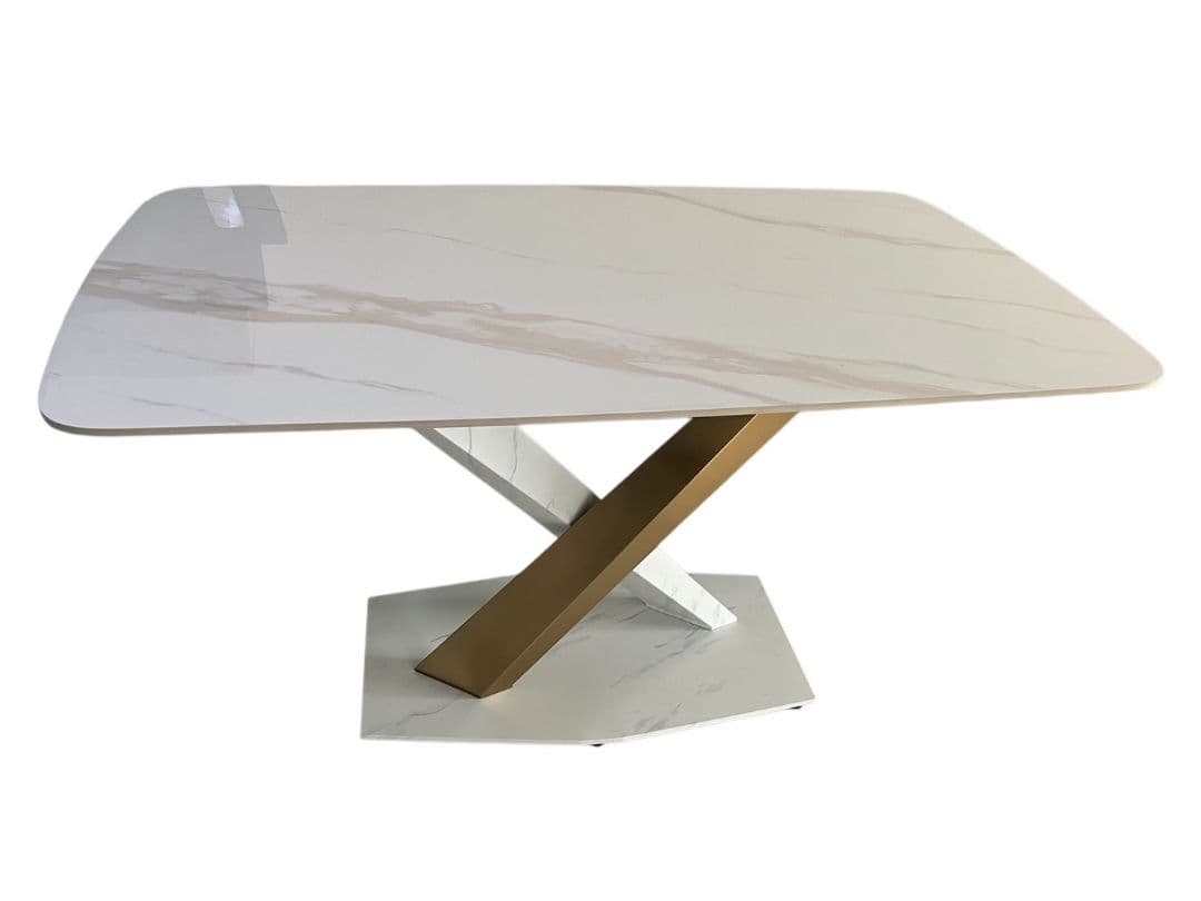 【年末最終値引】　ダイニングテーブルのみ　セラミック大理石柄白　１４０×８０ｃｍ
