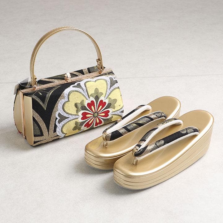 【新品】草履バッグセット モダン古典柄 帯地 　厚底草履　24cm　03090