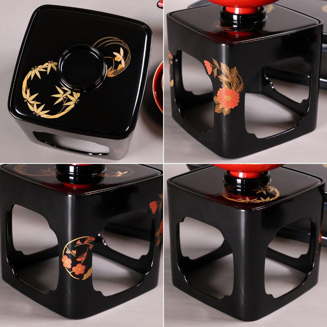 能登輪島塗 柴田屋造 花の丸蒔絵 屠蘇器 共箱 木製漆器 盃 銚子【MA271】