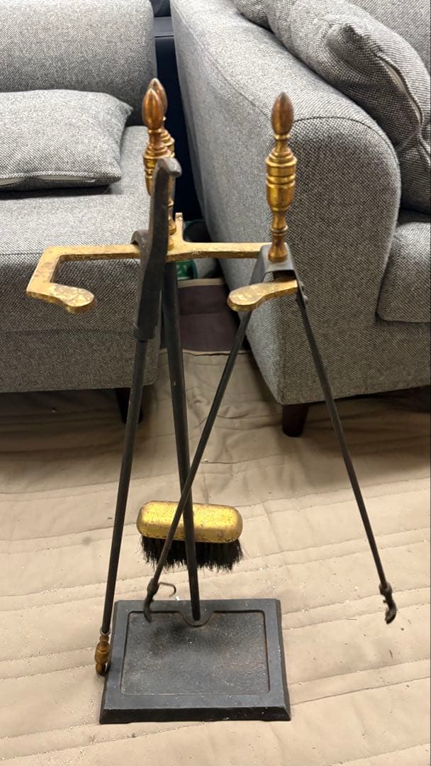 真鍮と鉄製の暖炉用ツールセット ファイヤーツールセット