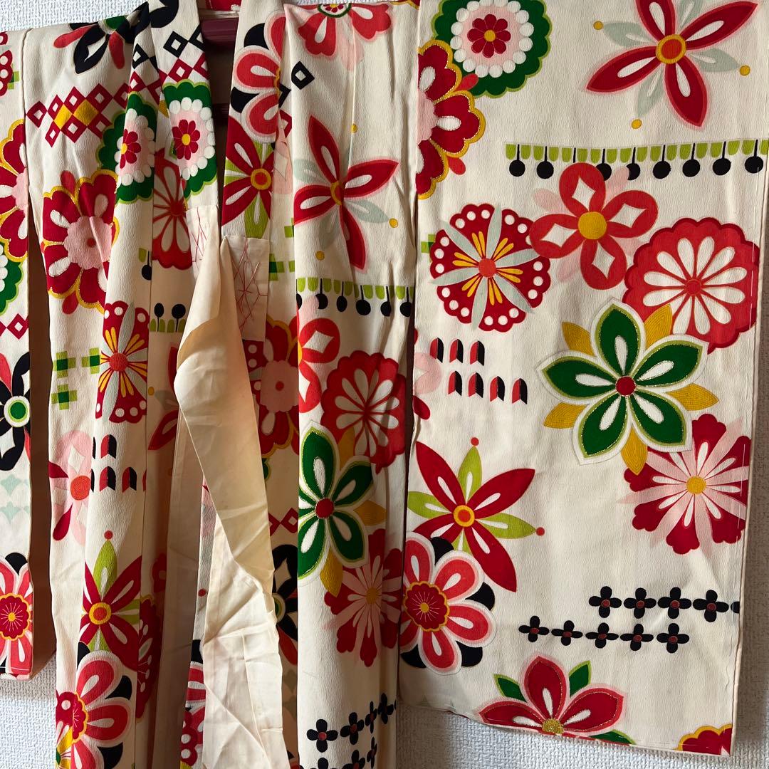 七五三　3歳　アンティーク　正絹　アイボリー