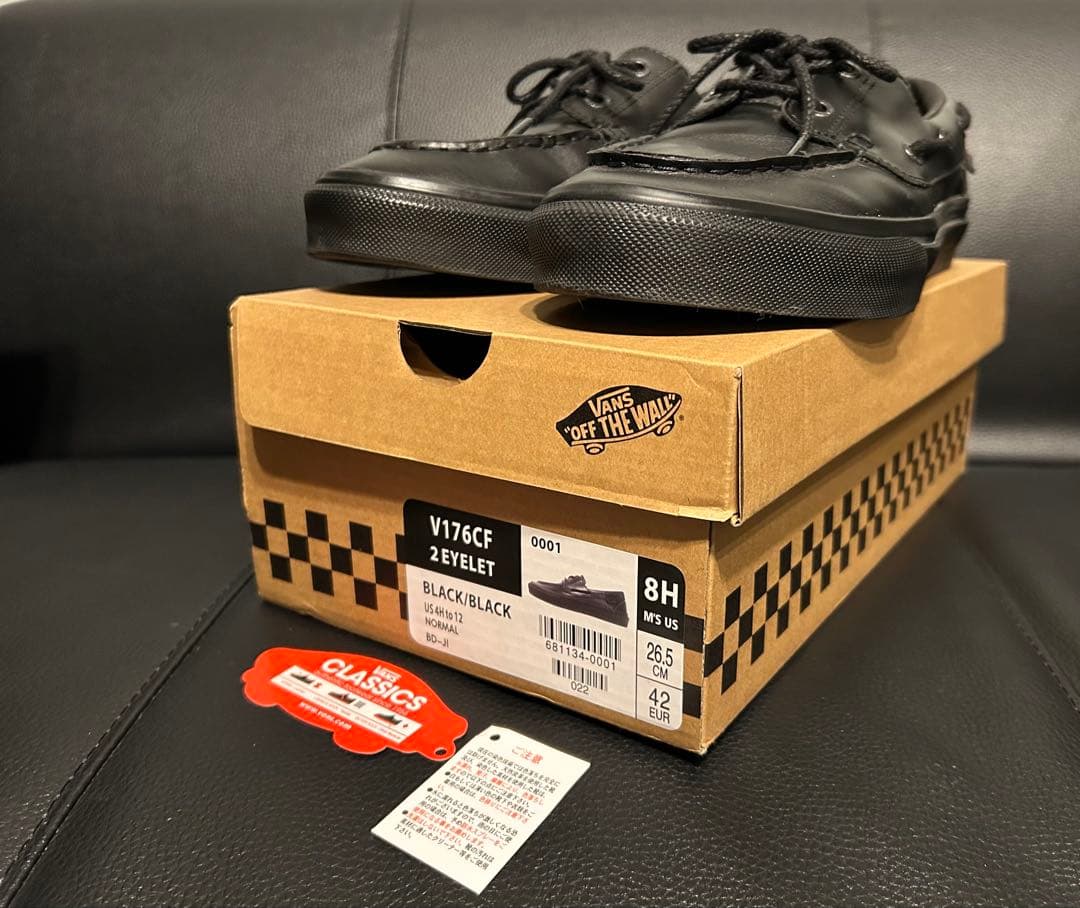 【美品】VANS 2アイレット 26.5cm 黒 本革 モカシン デッキシューズ
