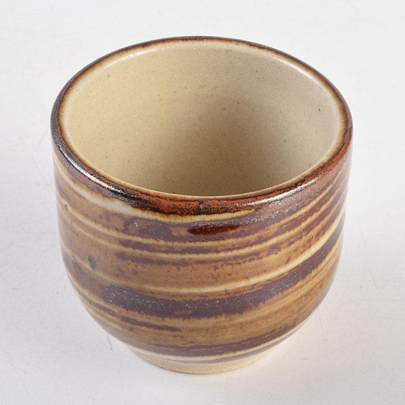 人間国宝　濱田庄司作　柿釉刷毛目　酒盃　銘「瑞気」　共布共箱　M　R9149