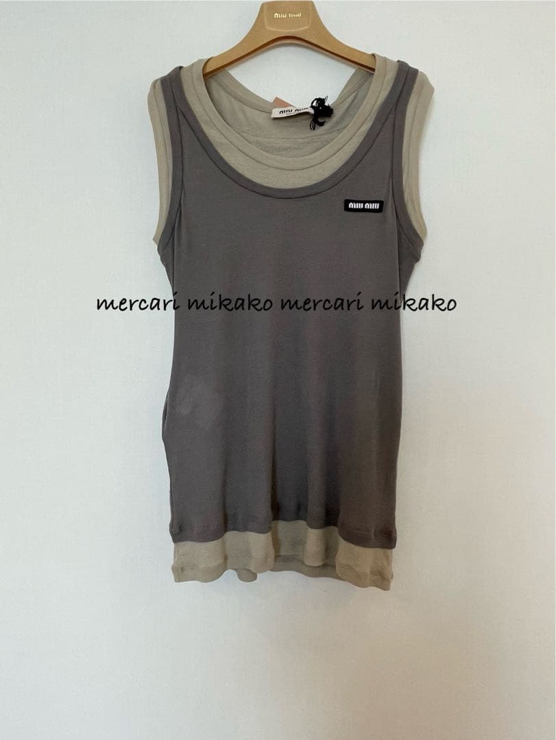 miumiu 2024 新作 ロゴ レイヤード ノースリーブカットソー タグつき
