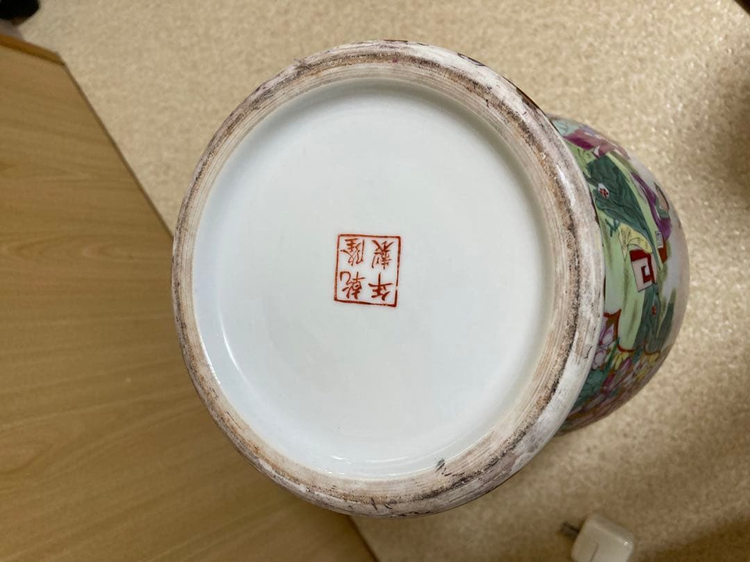 中国骨董／人物花鳥図／￼絵金百花瓶／亁隆年製铭