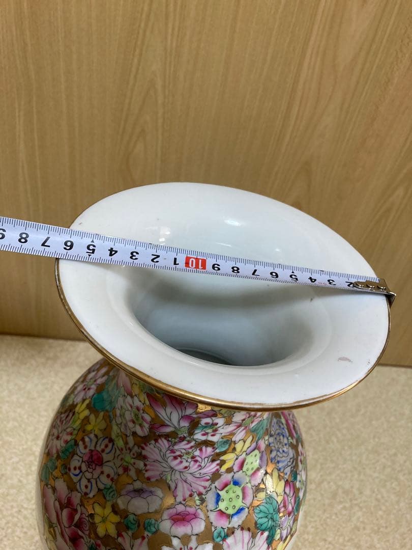 中国骨董／人物花鳥図／￼絵金百花瓶／亁隆年製铭