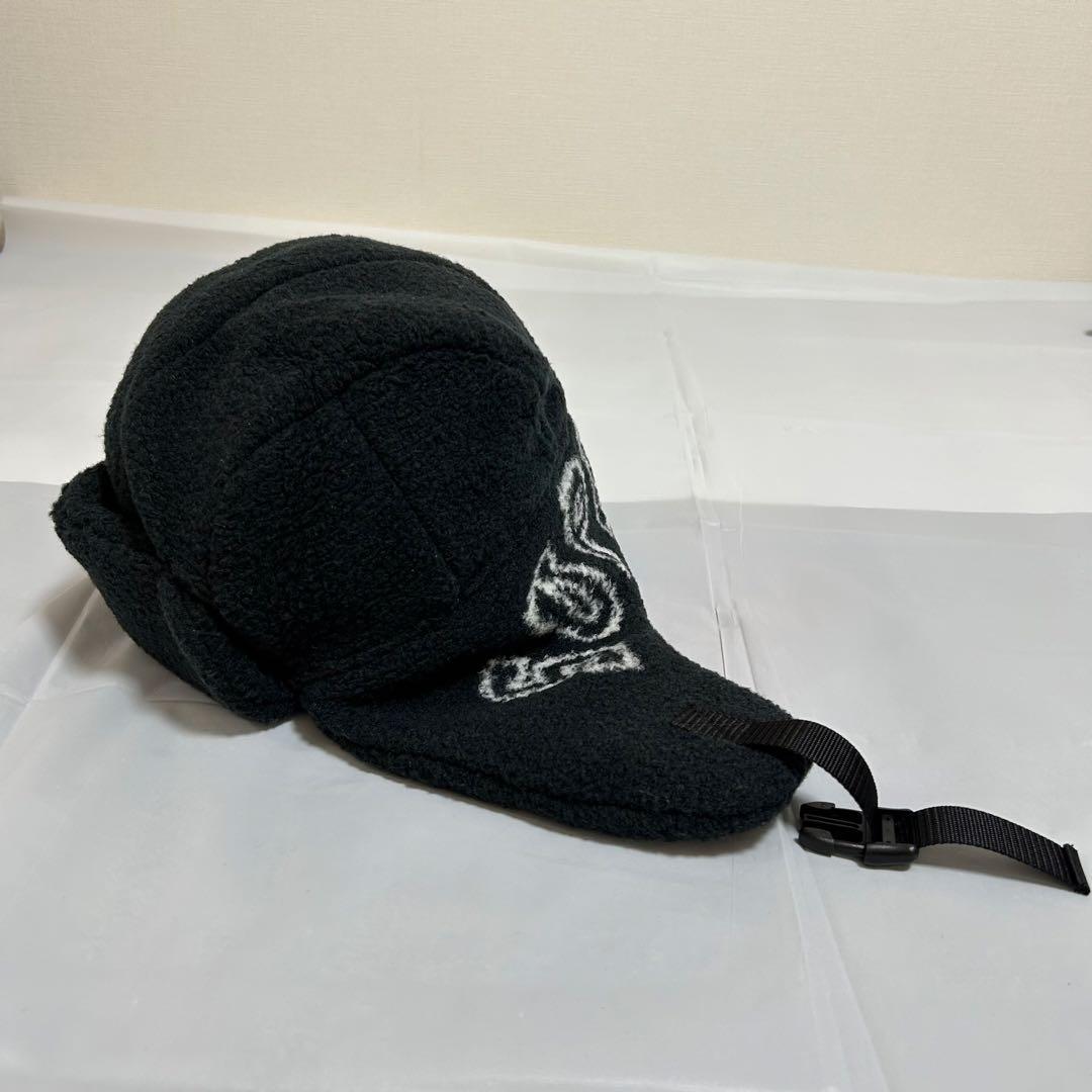 【ロマン 】フリースフライトキャップブラック　美品　耳当て部に大きなロゴ