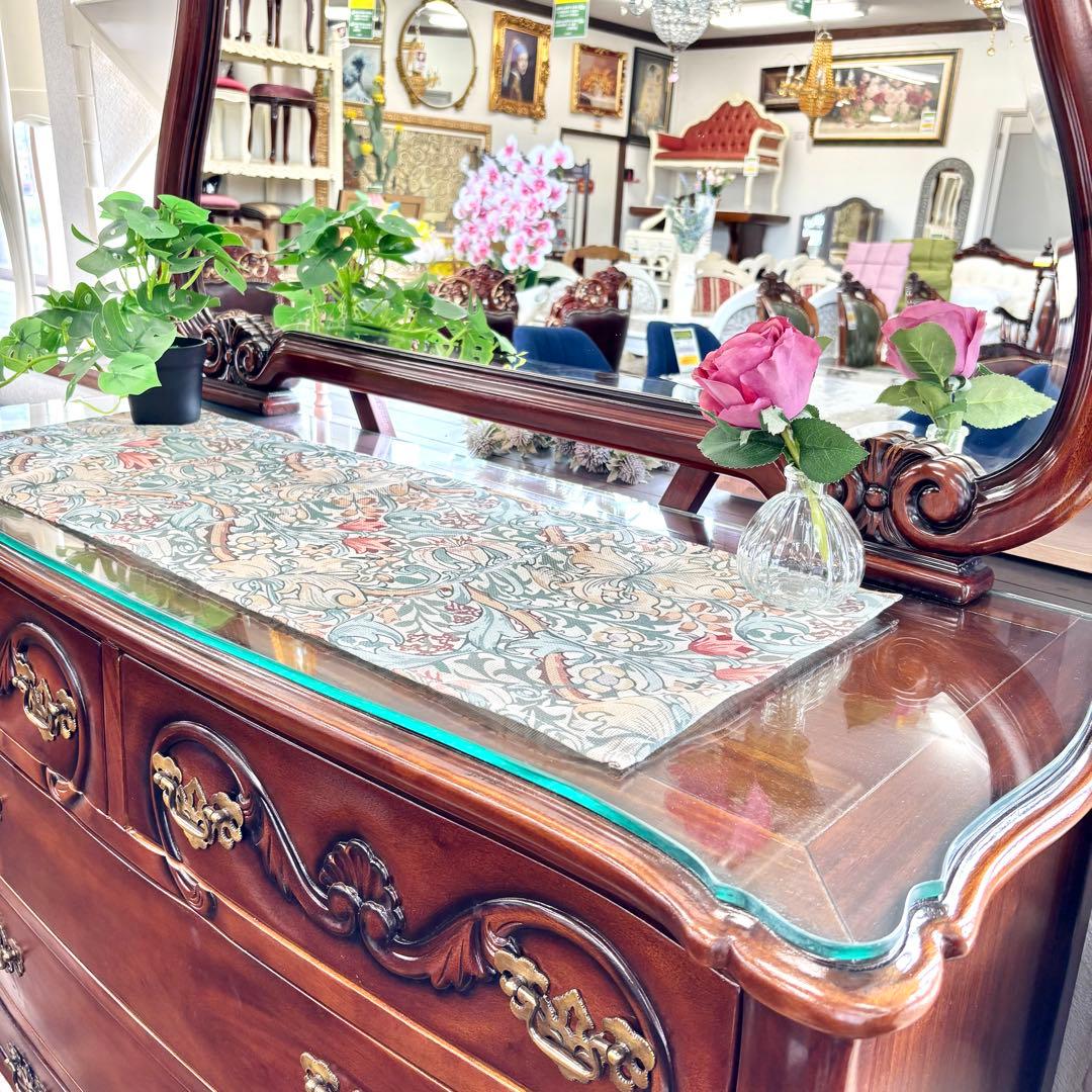 マホガニーアンティーク調 高級 大型チェスト 収納 4段チェスト