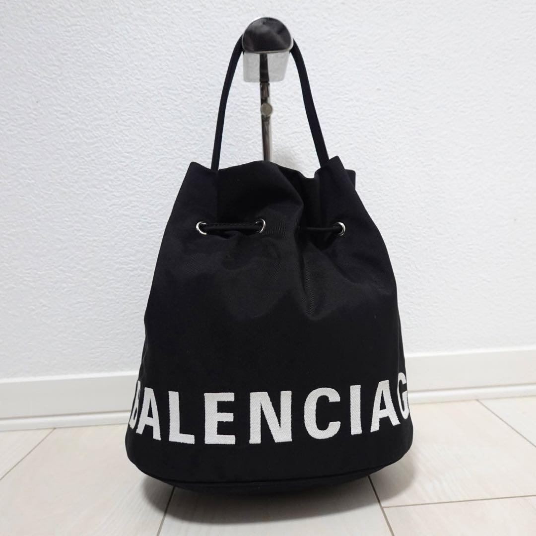 バレンシアガ　ウィール ドローストリングバケット　ハンドバッグ　ナイロン　黒　S