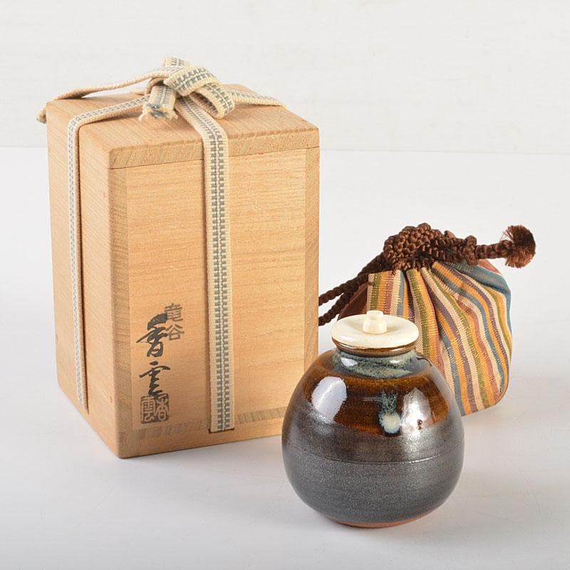 茶道具　京焼　竜谷窯　宮川香雲造　茶入　仕覆付　共箱　V　6827