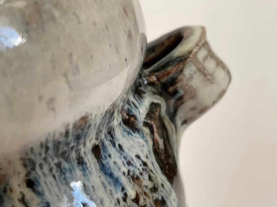 陶芸家　人間国宝　中里逢庵　中里太郎衛門　叩き朝鮮唐津耳付花生　花瓶　花入　共箱