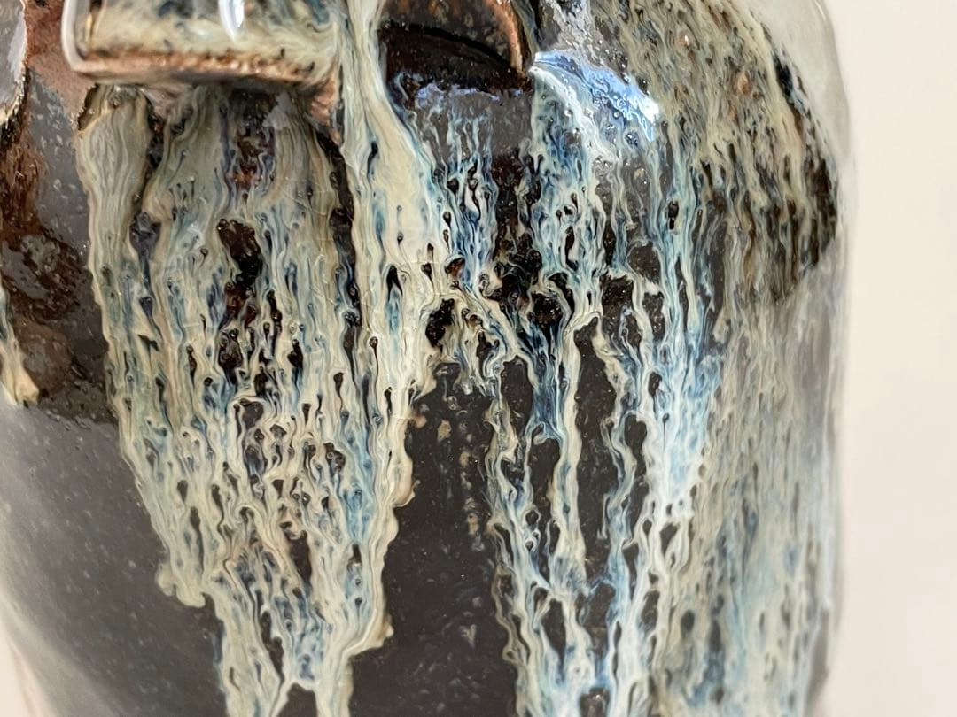 陶芸家　人間国宝　中里逢庵　中里太郎衛門　叩き朝鮮唐津耳付花生　花瓶　花入　共箱