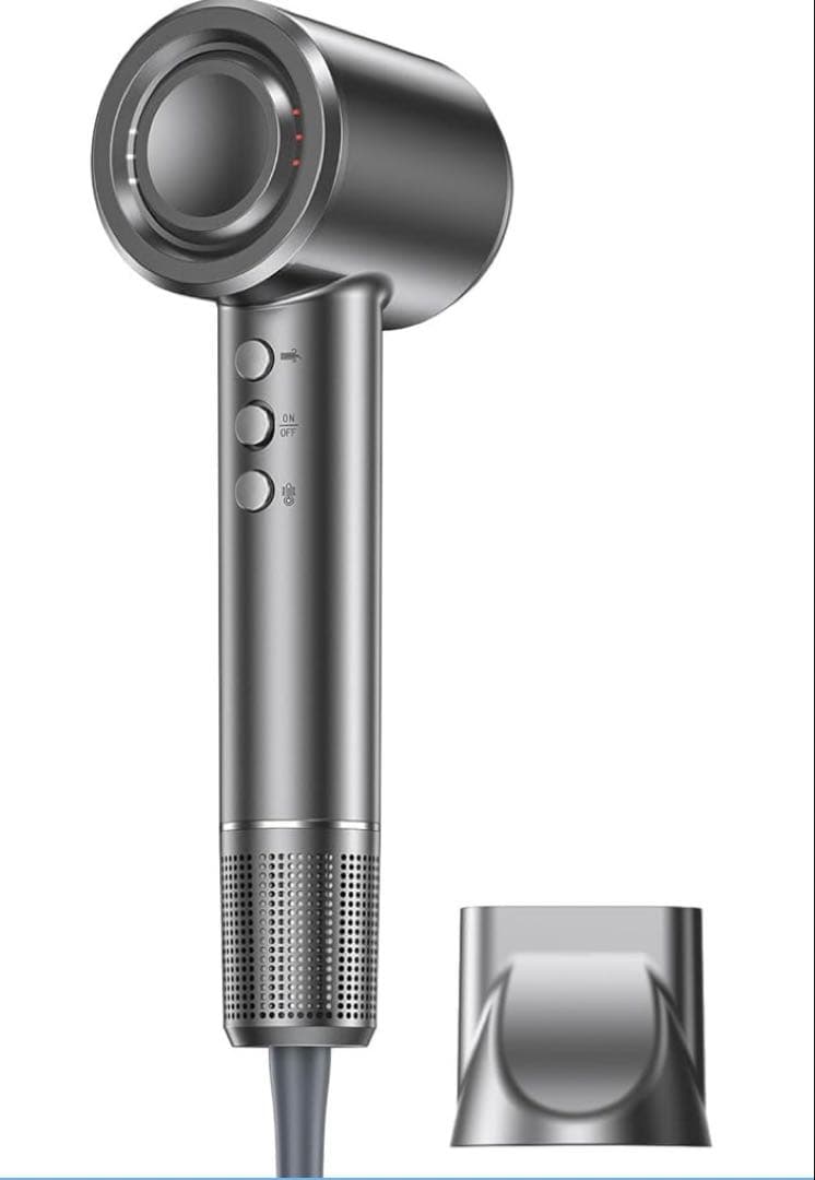 【ドライヤー】高濃度マイナスイオン マグネット式ノズル付き（グレー）