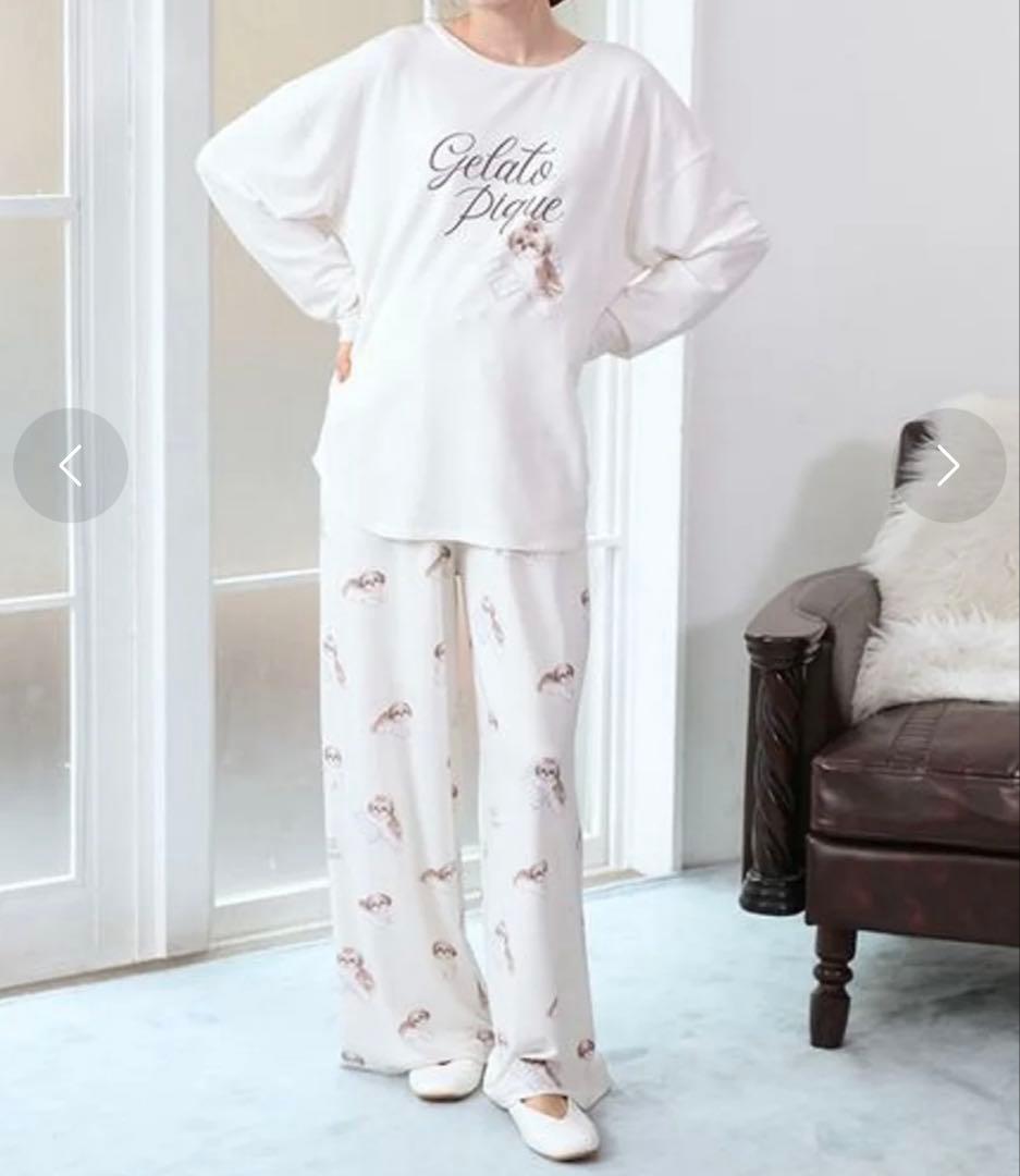 新品　ジェラートピケ　シーズー　犬　セットアップ　パジャマ　ルームウェア　白色