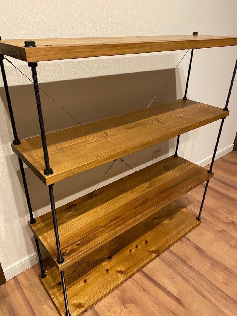 幅80cm☆ワイヤークロス 木製ラック☆食器棚☆木製シェルフ☆アイアンラック