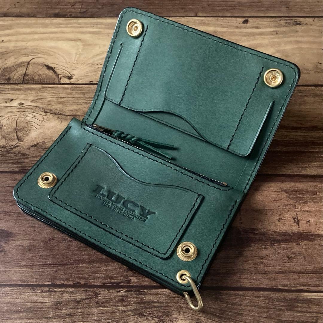 【BMX】ミドルトラッカーウォレット ダークグリーン【お札を折らずに収納】