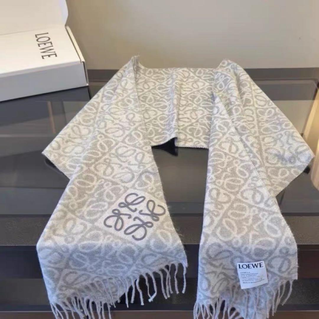 LOEWE ロエベ　アナグラム総柄　カシミヤマフラー　グレー