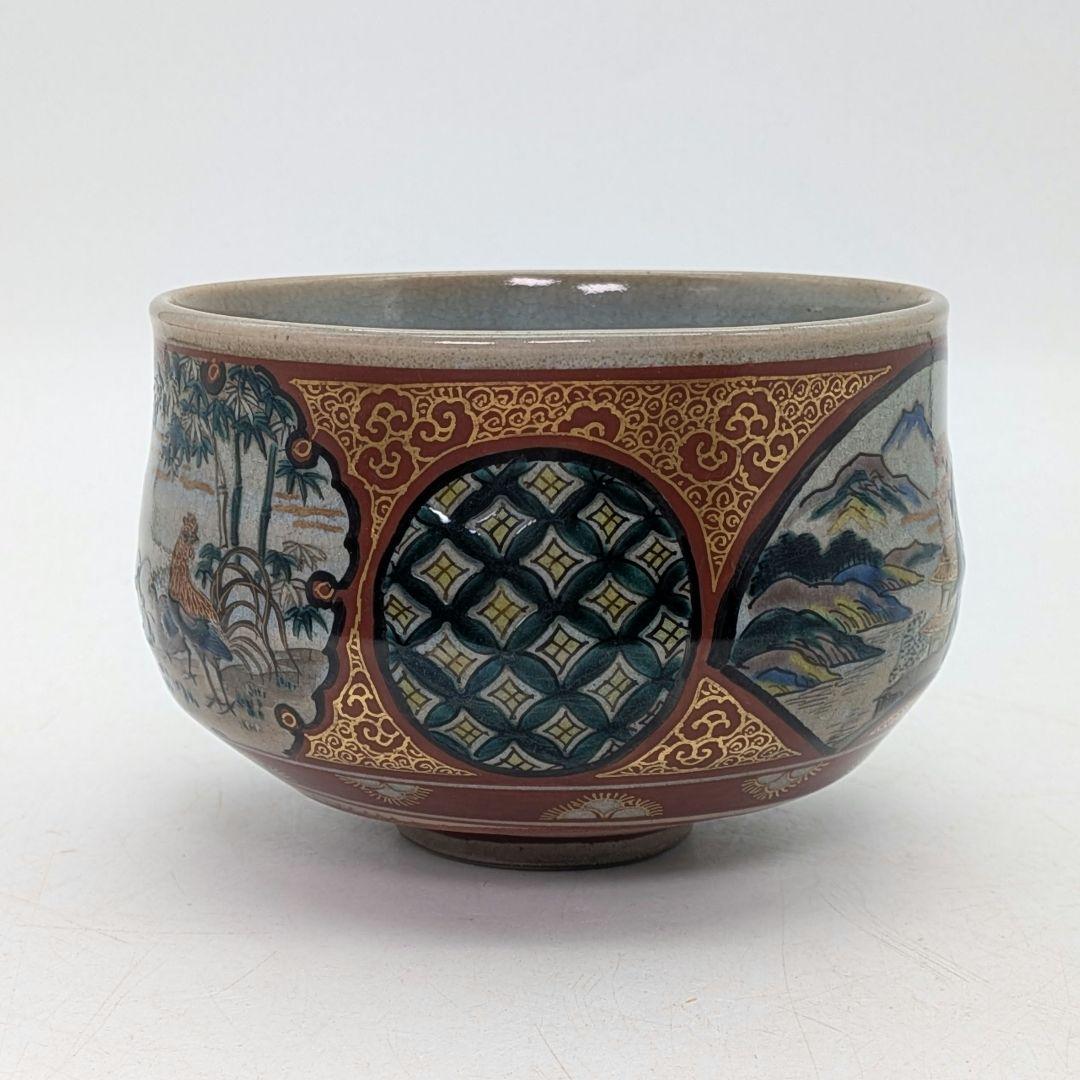 九谷焼 庄三風額面錦絵茶碗 用心箱 抹茶碗 抹茶茶碗 茶道具 茶器 食器 茶盌